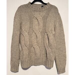VNeck Italy‎ Wool Blend Cable Knit Sweater Beige Chunky Pullover Size 50 Large